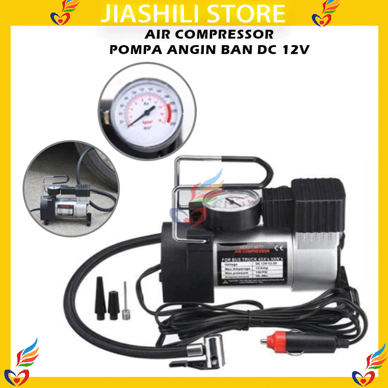 JIASHILI PAKET COMPRESSOR MINI LISTRIK PORTABLE POMPA ANGIN BAN MOTOR MOBIL / KOMPRESOR MINI CET