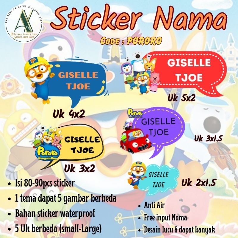 

custom Sticker Nama anak | label nama anak | pororo | spiderman | kuromi | planet | kingkong | country flags