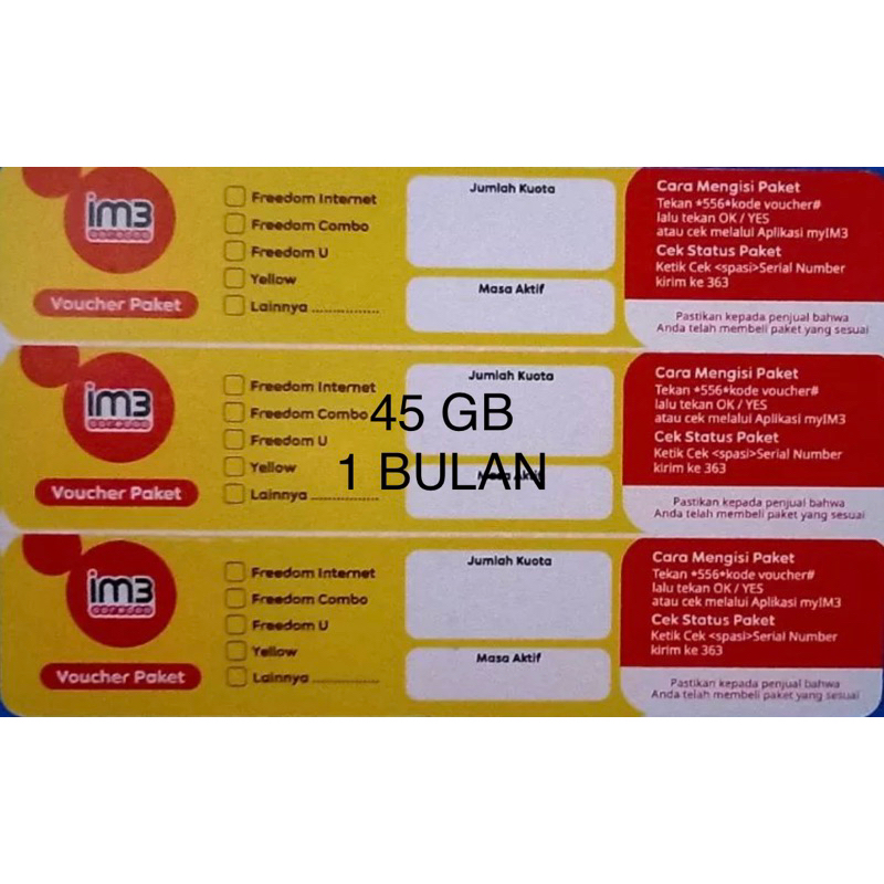 VOCER INDOSAT IM3 45 GB 1 BULAN
