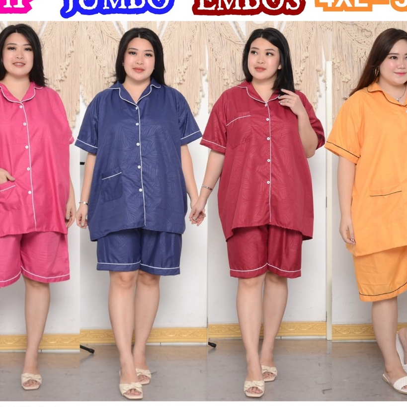 RM021 Setelan Pendek Embos Jumbo Grosir Baju Tidur Piyama Wanita Lengan Pendek Celana Pendek Terbaru