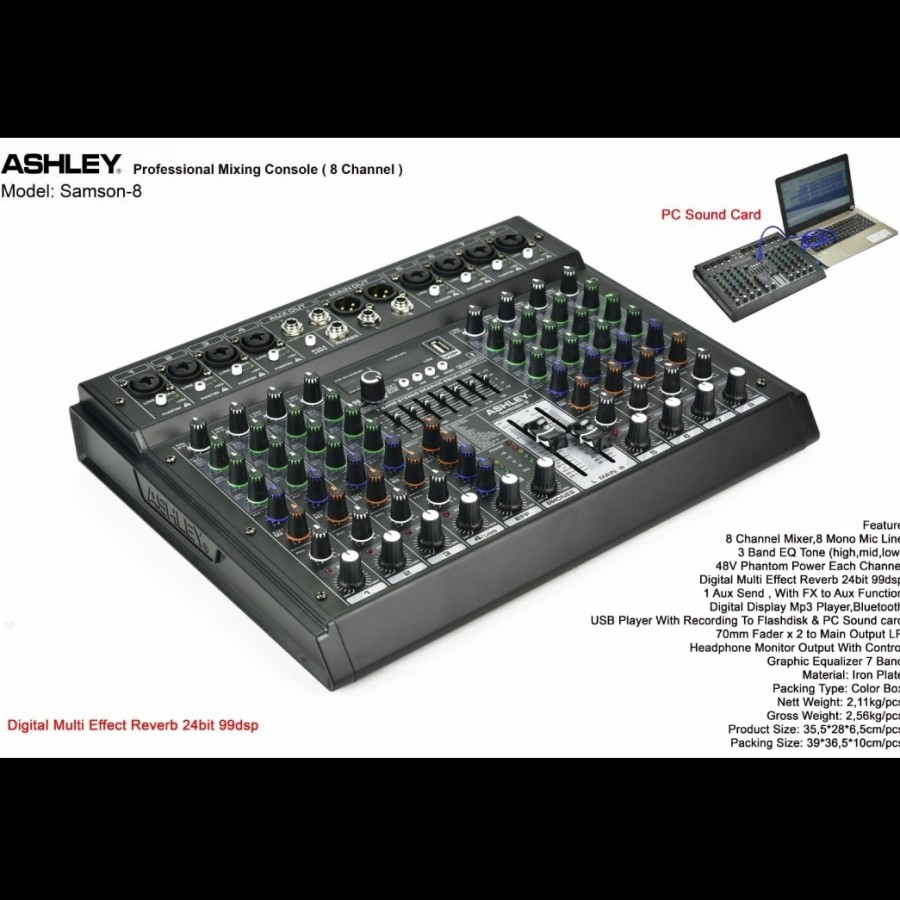 mixer audio ashley samson 8 / samson8 8channel original usb Bluetooth