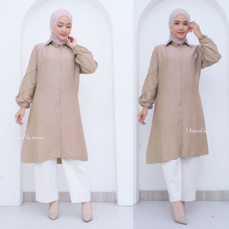 DELLA TUNIK POLO LINEN / Tunik Wanita Polo Linen / Tunik Lebaran