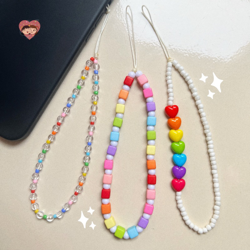 RAINBOW COLLECTIONS Beaded Phone Straps | Phone Strap Manik Manik Pelangi | Gatungan Hp Tas Aksesori