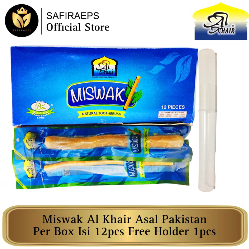 (PerBox Isi 12pcs Free Holder 1) Siwak Al Khair - Miswak Al Khair Premium Natural Product  - Asal Pa