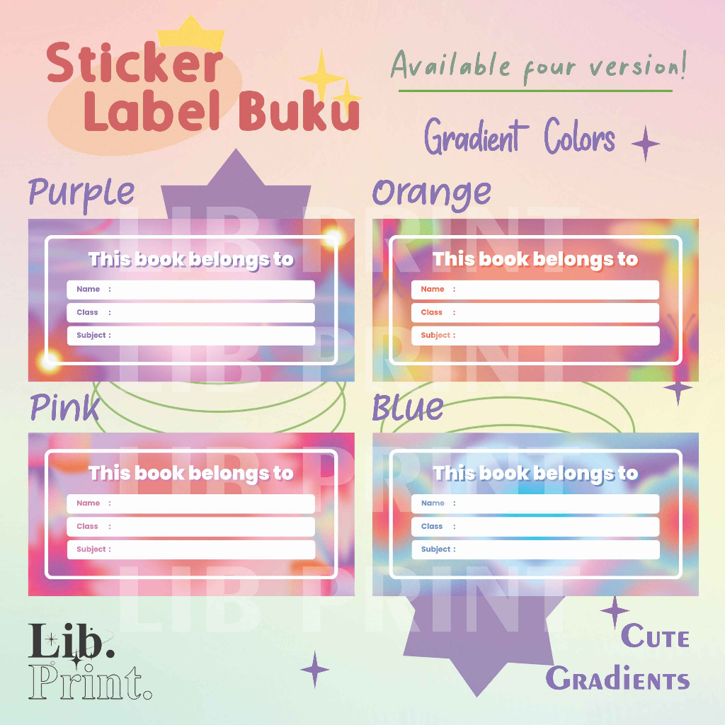 

STICKER NAMA BUKU / LABEL NAMA BUKU / AESTHETIC / CUTE / GRADIENT / GRADASI / PASTEL