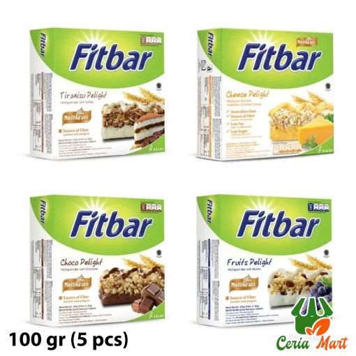 

Fitbar Cereal Multigrain Bar Box 100 gr isi 5 Choco Fruits Tiramisu Cheese Delight