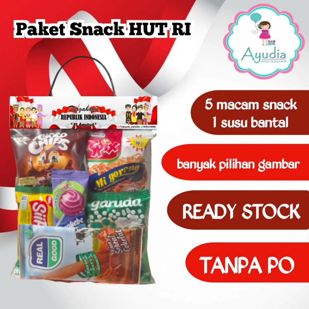 

Paket Snack Edisi 17 Agustus / Snack HUT RI / Bingkisan 17 Agustus / Snack 17 Agustus / Hampers 17 Agustus / Snack Tanpa PO / Bingkisan Ulang Tahun Anak / Paket Snack Anak / Paket Snack 17 Agustus