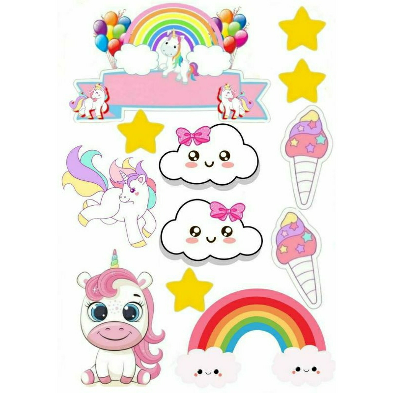 Custom nama cake Topper HappyBirthday tema Unicorn
