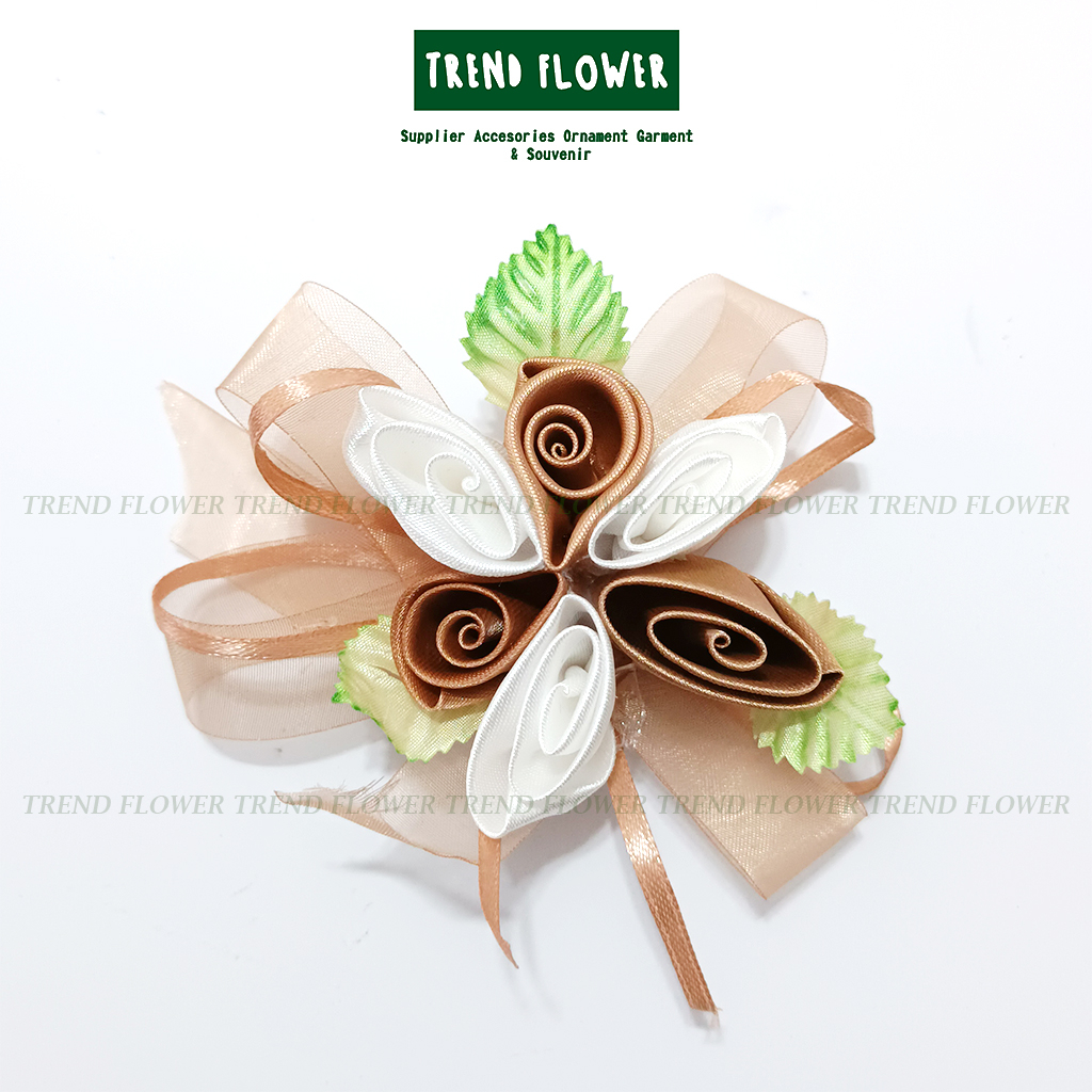 Bunga kain pita organdi maroon kelopak matahari monte  aksesoris Bros Bunga Souvenir Seserahan