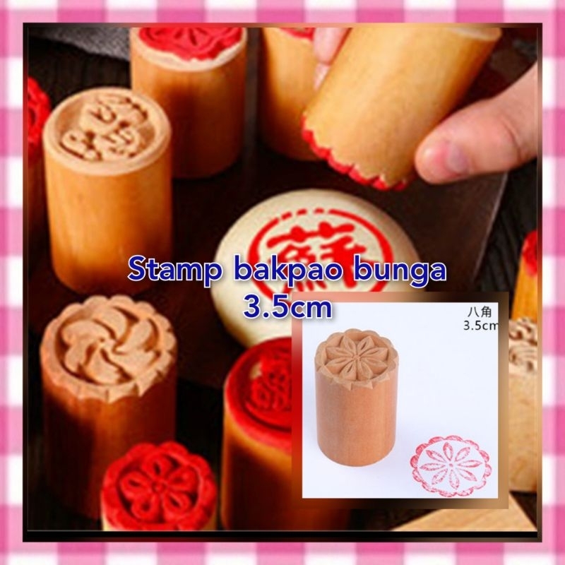 

Stempel bakpao besar bunga dan Fu 3.5cm bahan kayu Pao stamp