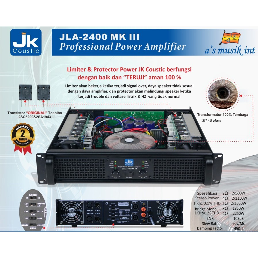 Power JLA-2400 MK III JK Coustic Power Amplifier JLA 2400 MKIII