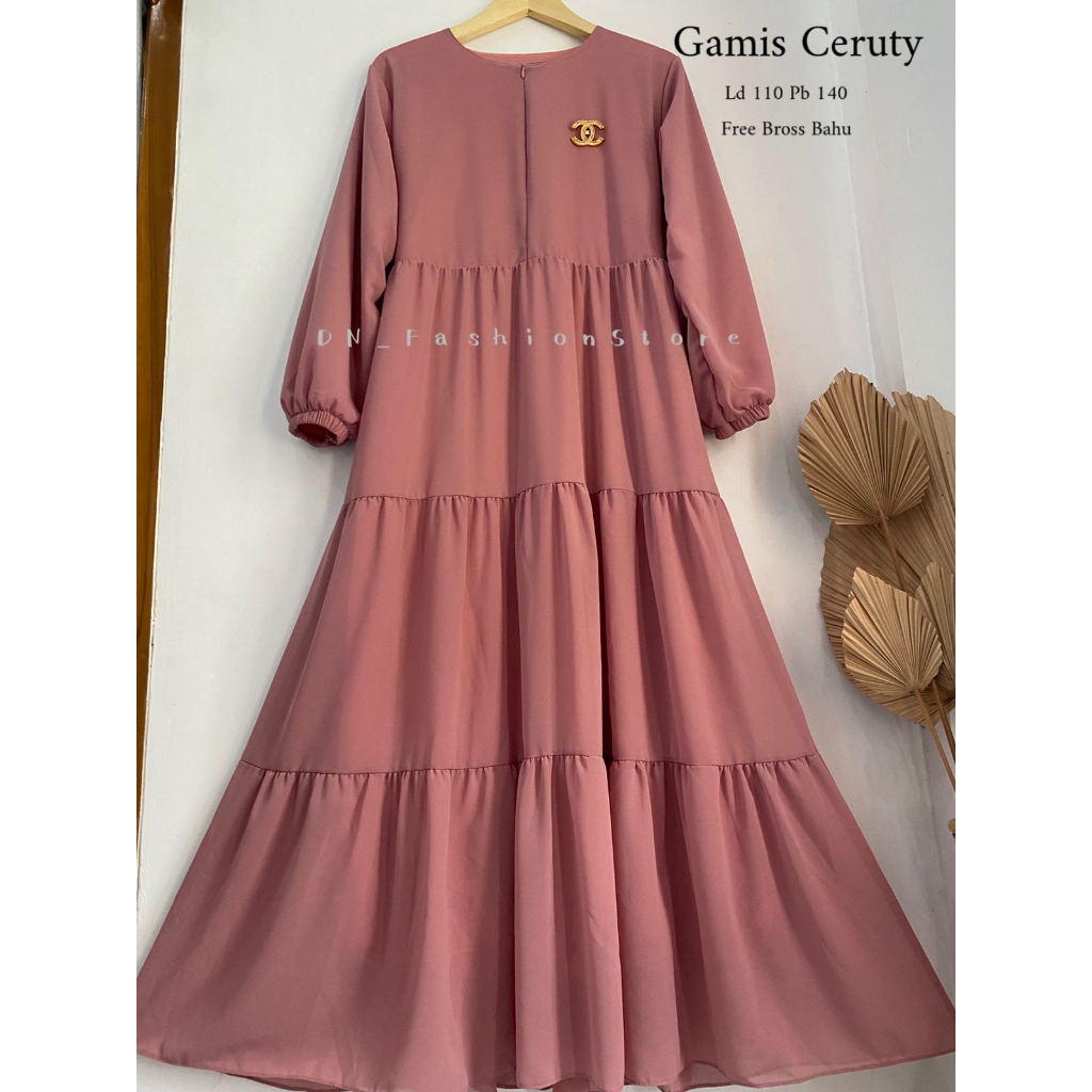 hemat gamis/dress ceruty babydoll polos free bros bahu best seller