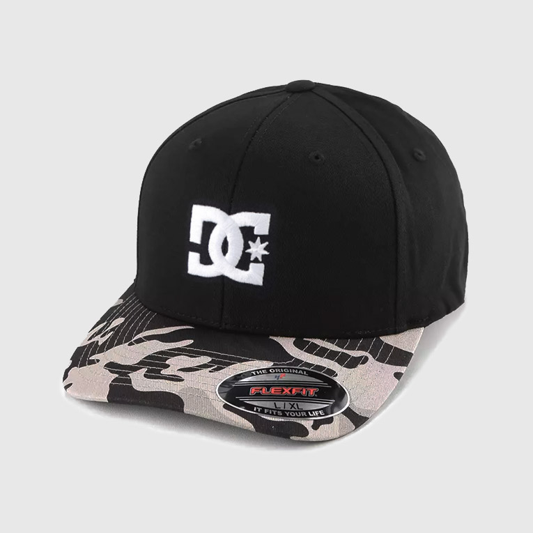 Topi DC Shoes CAP STAR SEASONAL FLEXFIT Hat Stone Camo Black Fitted Cap ORIGINAL