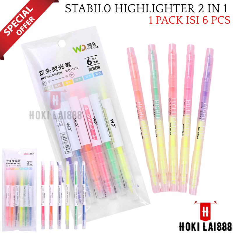 

[HKL] HIGHLIGHTER STABILO 2 SISI 6 WARNA 1 PACK ISI 6 PCS / SET STABILO / SET HIGHLIGHTER PEN / STABILO WARNA PANJANG