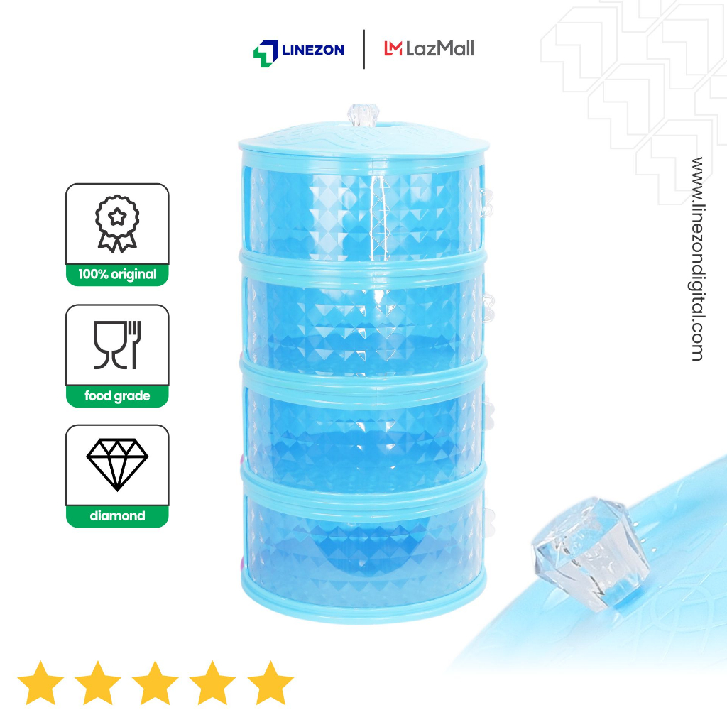 tudung saji 4 susun diamond biru / wadah saji susun / rak makan susun/ tudung saji rak susun 4 susun