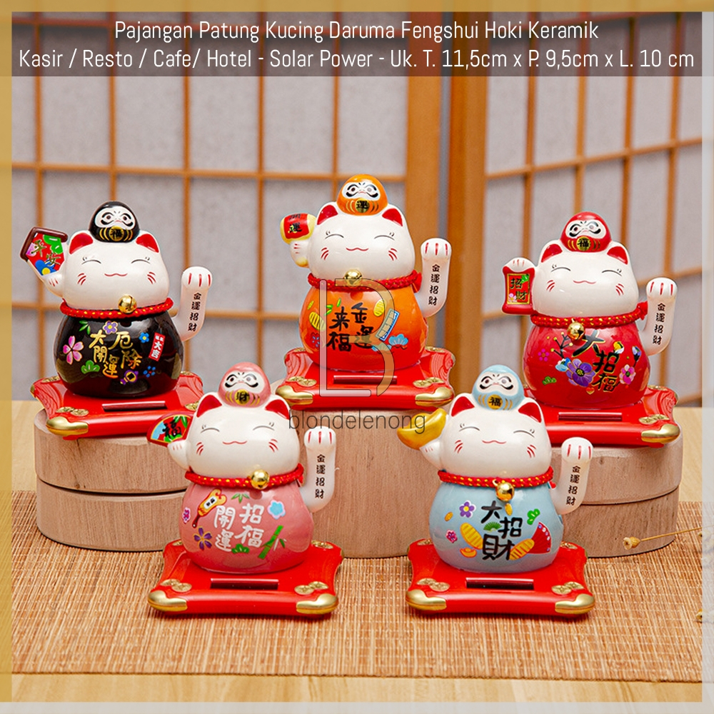 Patung Pajangan Boneka Hiasan Kucing Hoki Rejeki Rezeki Maneki Neko Maneko Neki Lucky Fortune Cat Keberuntungan Keramik Munchkin Mainan Tangan Goyang Gerak Bergerak Berotot Muscle Mobil Meja Cina China Jepang Baterai Solar Jumbo Besar Mini Lucu Imut Murah