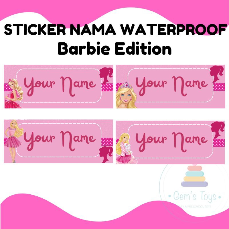 

Stiker Nama Waterproof Barbie