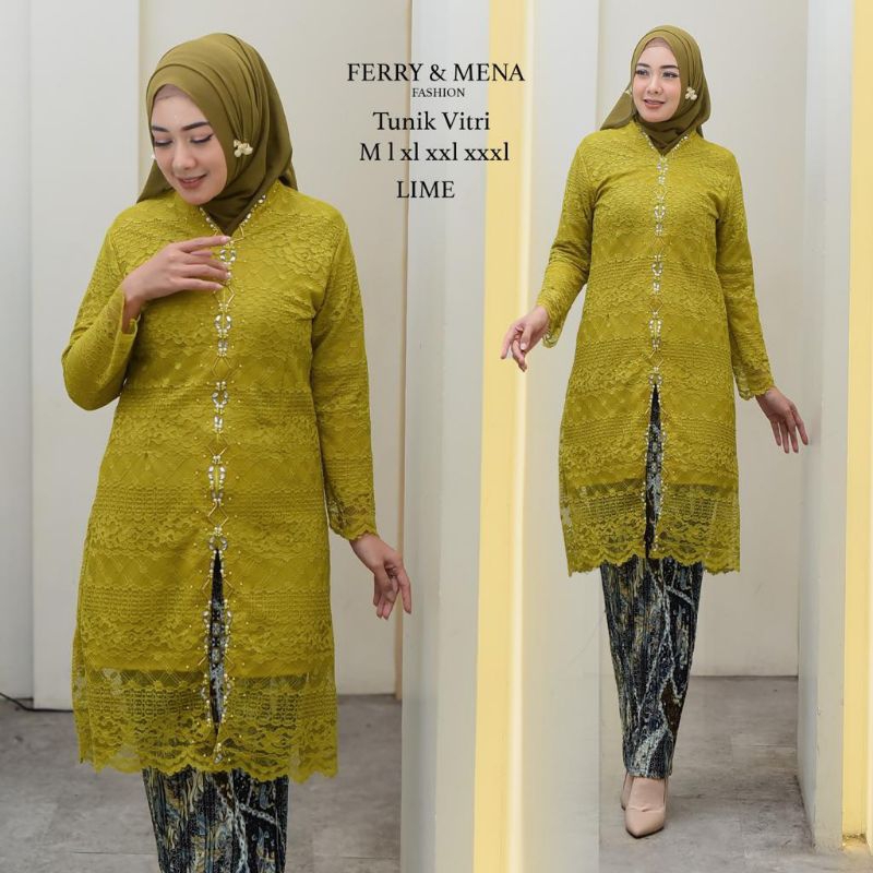 stelan kebaya tunik Payet Aurel/kebaya brokat/kebaya modern/kebaya brokat jumbo