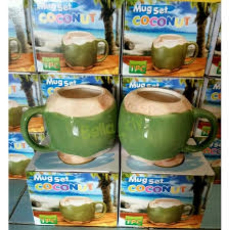 PROMO GELAS KELAPA CANTIKCangkir Mug Motif Kelapa Muda 3D Cantik Unik Mug Coconut Keramik Mug Coco -