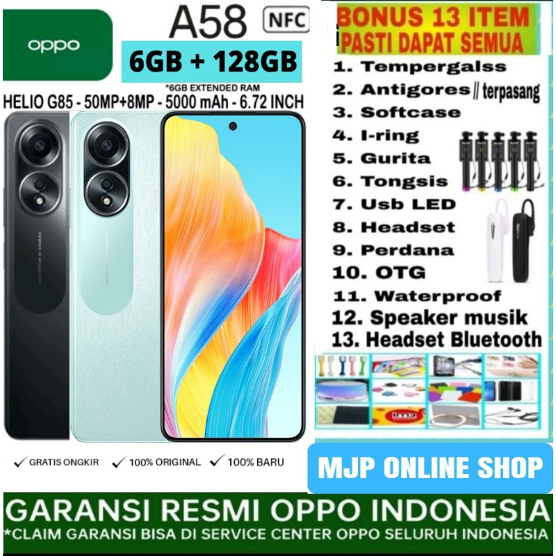 OPPO A58 NFC 6/128 GB RAM 6GB  ROM 128 GB GARANSI RESMI OPPO INDONESIA