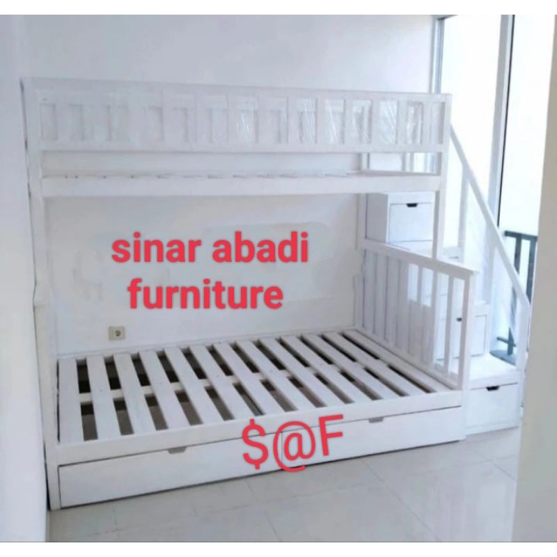 tempat tidur anak tingkat+tangga laci+2laci bawah kasur size 100×200×180