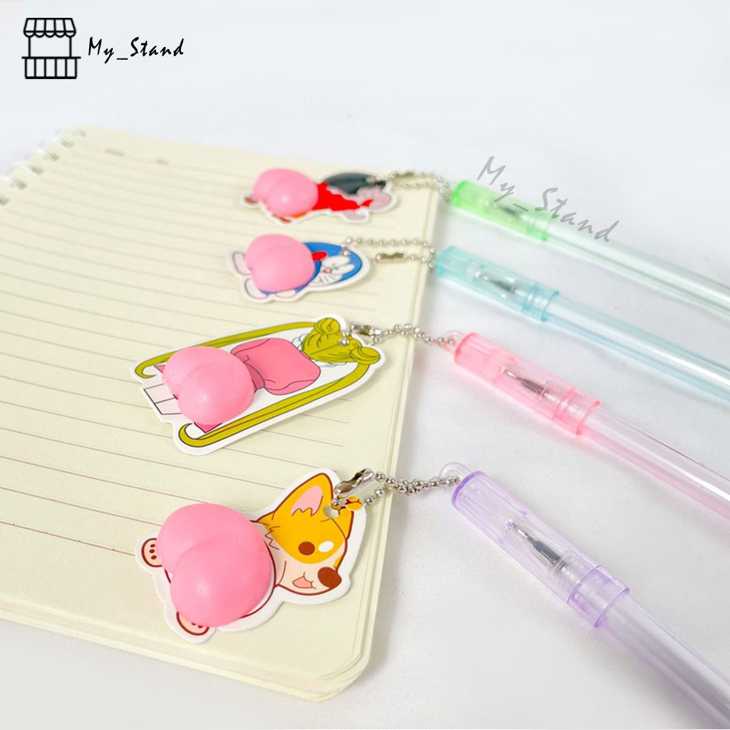 

Pena Gantung Pantat 3D kartun Gelpen Animasi Jepang Pen Wibu Gel Karet Squishy Bolpen Anjing Corgi Bolpoin