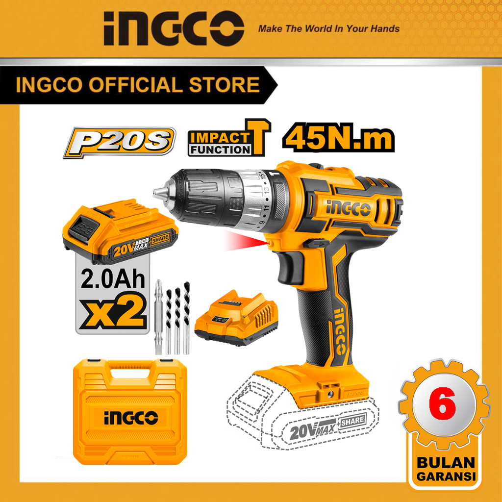 INGCO MESIN BOR IMPACT CORDLESS 20V CIDLI200215