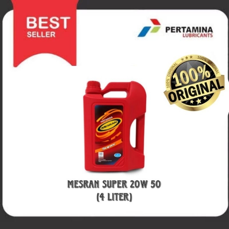OLI MESRAN SUPER 20W 50 4 LITER UNTUK MOBIL BENSIN 100% ASLI