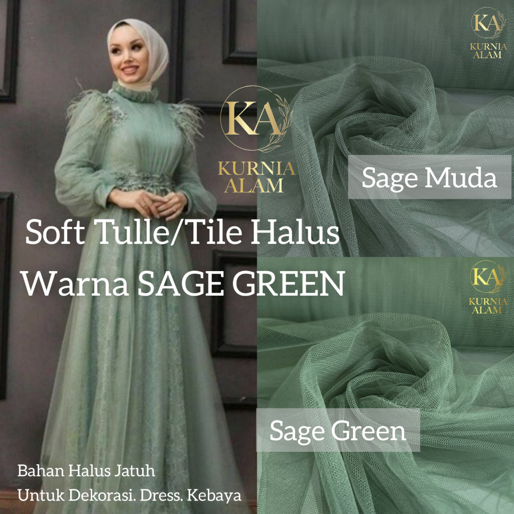 Soft Tulle Tile Halus Polos Jatuh Meteran warna Sage Green Bahan Dress Gamis Dekorasi Rok Tutu Premi