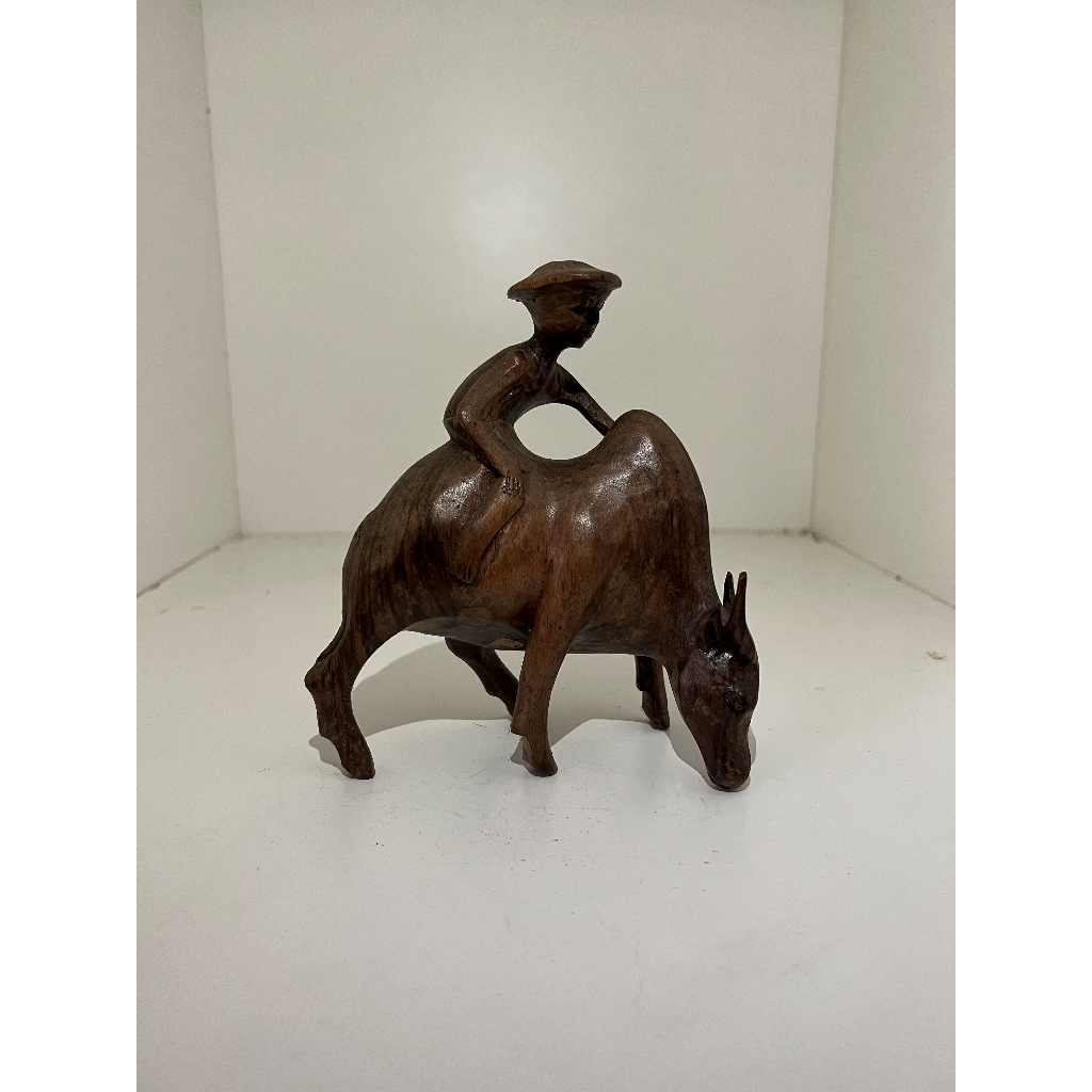 Patung sapi kayu mini unik & antik
