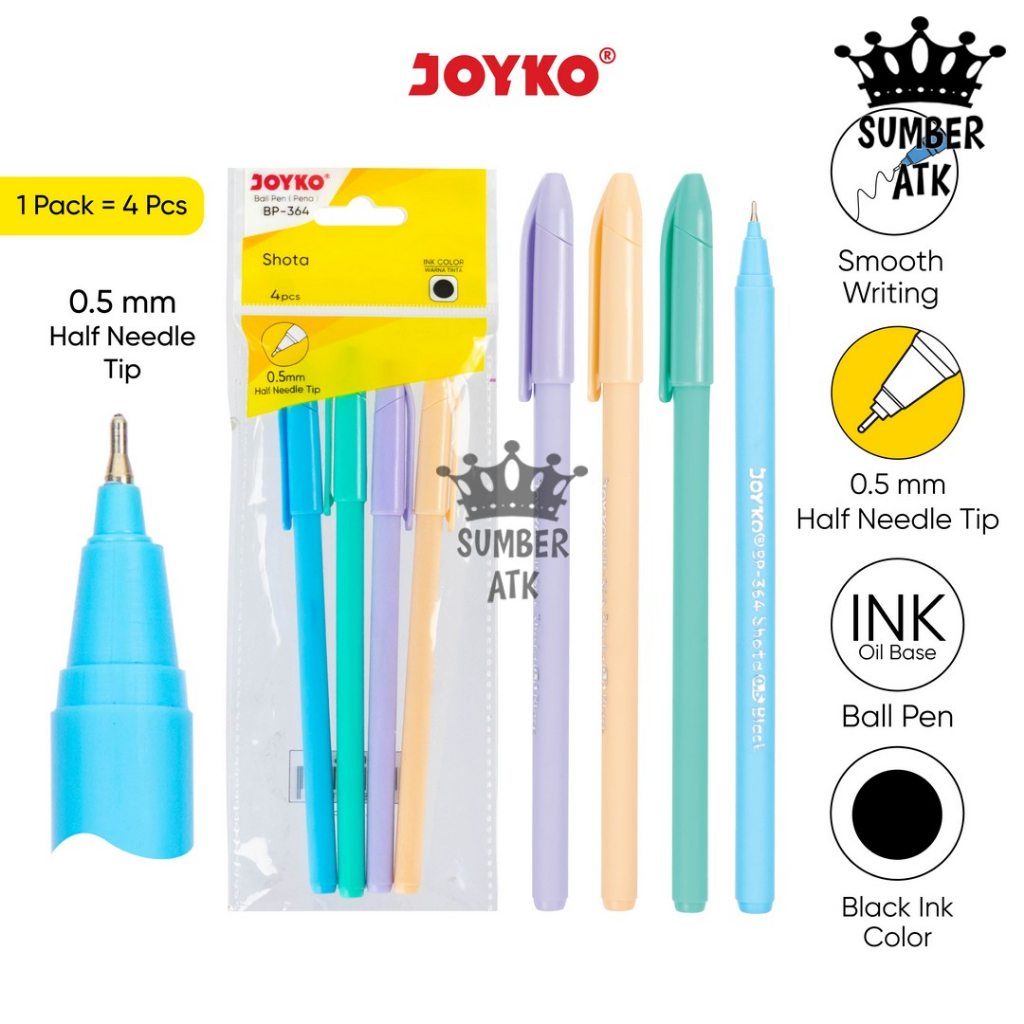 

Ball Pen Pulpen Pena Joyko BP-364 Shota 0.5 mm 1 Pack 4 Pcs