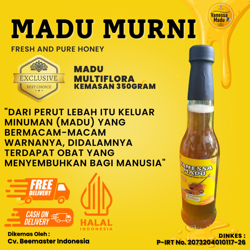 

MADU MULTIFLORA DARI LEBAH MELIFERA KEMASAN 350GRAM 100% ASLI MURNI