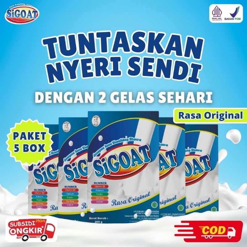 

5 BOX SIGOAT SUSU KAMBING ETAWA BUBUK ORIGINAL MURAH ATASI NYERI LUTUT TULANG SENDI ASAM URAT BATUK MENAHUN ASMA PARU-PARU