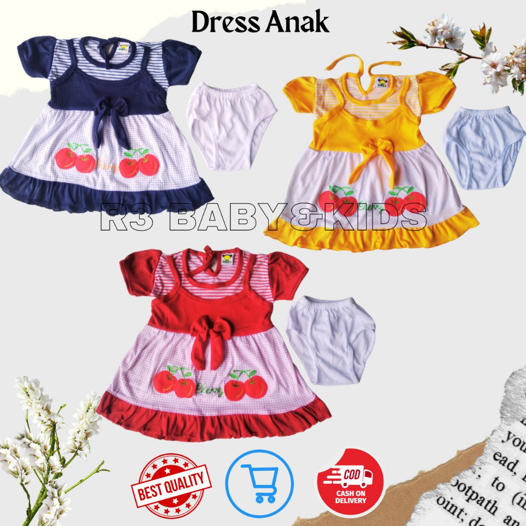 DRESS BAJU ANAK BALITA PEREMPUAN USIA 3-18 BULAN / DRES BAYI CANTIK LUCU / BAJU BAYI PEREMUAN CANTIK