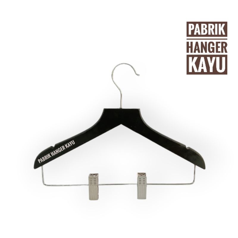 HANGER BAJU JEPIT ANAK KAYU KEPALA LURUS HITAM