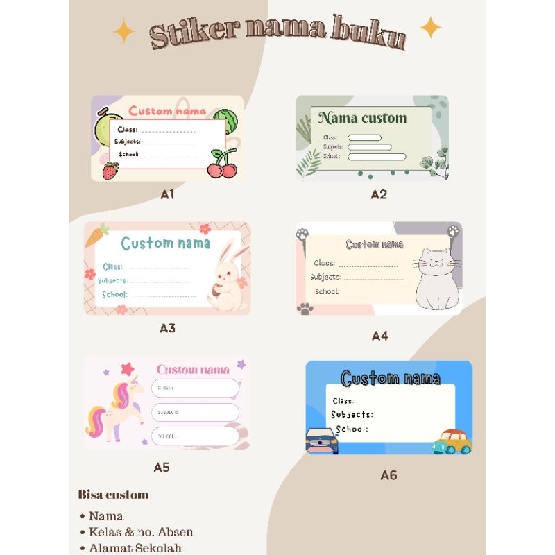 Sticker Buku Pelajaran Custom Aesthetic / Custom Book Name