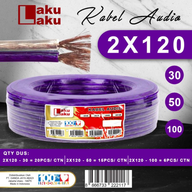 Kabel Audio 2 x 120 (1 Roll 80 M Full) - Kabel Transparan 2x120 Kabel Serabut
