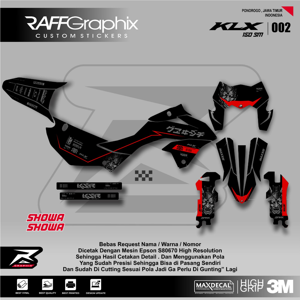 DECAL KLX 150 SM HITAM /DECAL KLX 150 NEW / DECAL KSR