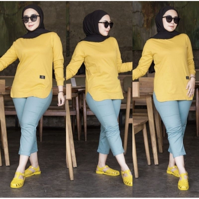 Baju Kaos Wanita Lengan Panjang Dinary Warna Mustard / Atasan Wanita / Kaos Wanita / Atasan Wanita T