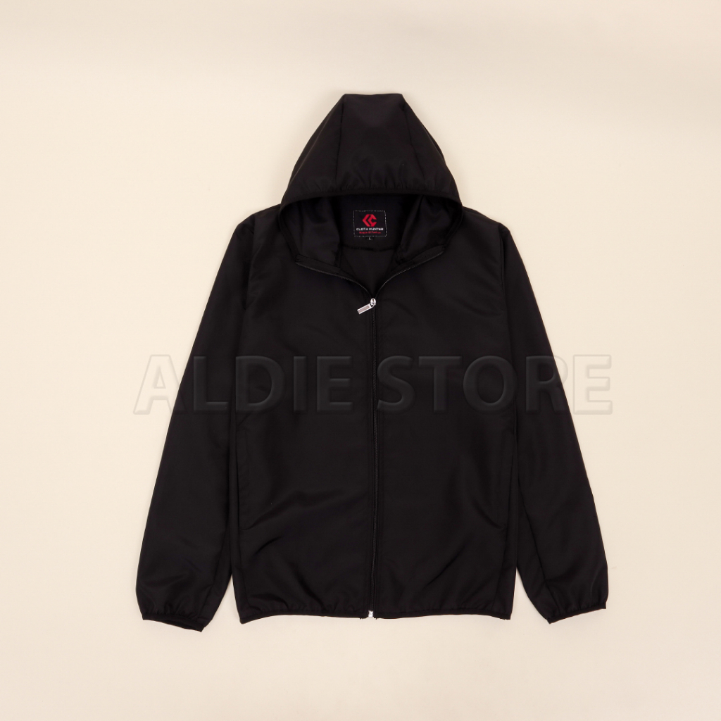 Jaket Olahraga Pria/Wanita Jaket Running Warna Hitam Polos Jaket Hoodie Zipper Parasut