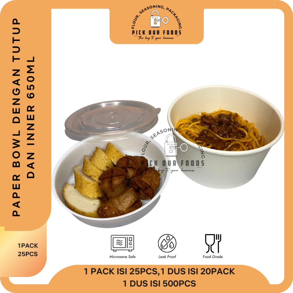 PAKET Paperbowl + Inner Tray Paper Bowl / Inner Tray 650ml atau 800ml