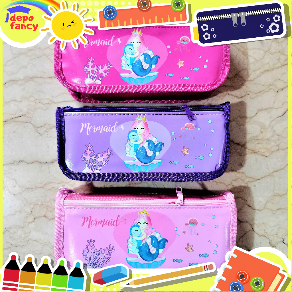 

Kotak Pensil Kain 2 Resleting 5286 Mermaid / Pencil Case / Boks Pensil / Box Pen / Tepak Pensil