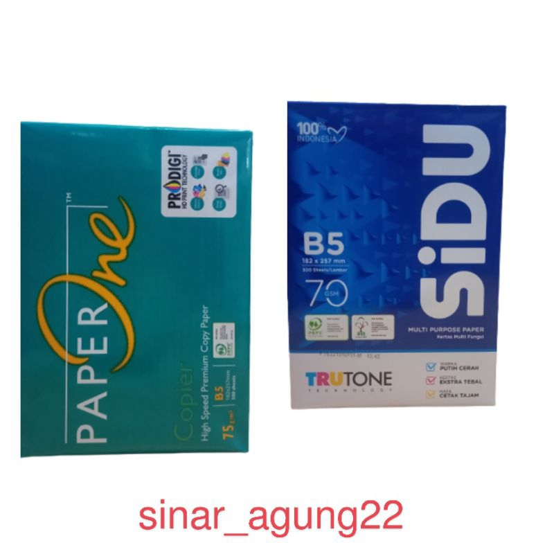 

kertas hvs B5 SIDU 70g & B5 PAPERONE 75g ukuran 182x257mm - 1Rim