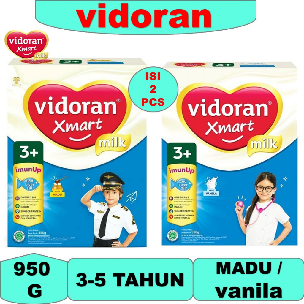 

ISI 2 BOX Susu VIDORAN XMART 3 + rasa vanila dan madu kemasan 950 gr vidoran vanilla vidoran madu