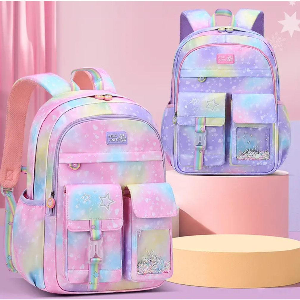 Tas Sekolah Anak Perempuan Anti Air Model Pelangi Import, Tas Sekolah Anak Perempuan Cewek SD SMP SM