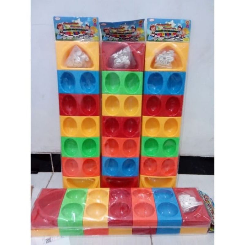 Mainan Congklak Susun Pelangi Bonus Biji Kerang Plastik  / Mainan Tradisional Jadul Anak