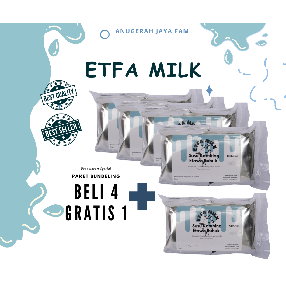 

PAKET BUNDLING Susu Kambing Etawa Bubuk Rasa Original Kemasan Sachet Beli 4 Gratis 1