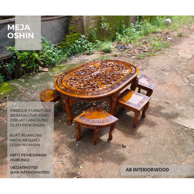Meja Oshin oval Jati