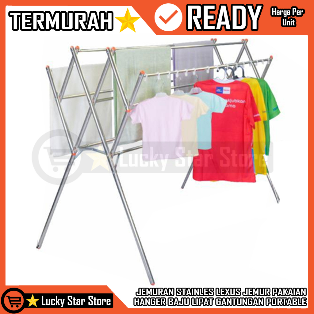 [Instant] JEMURAN BAJU LIPAT STAINLESS STEEL LEXUS PAKAIAN PORTABLE JEMUR HANGER KUAT GANTUNGAN PAKE