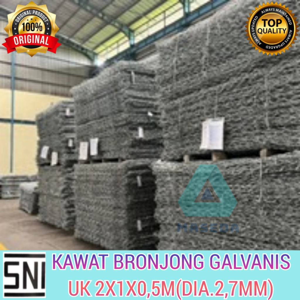 Bronjong Kawat Galvanis Gabion 2 x 1 x 0.5, Dia, Kawat 2.7mm (8x10)